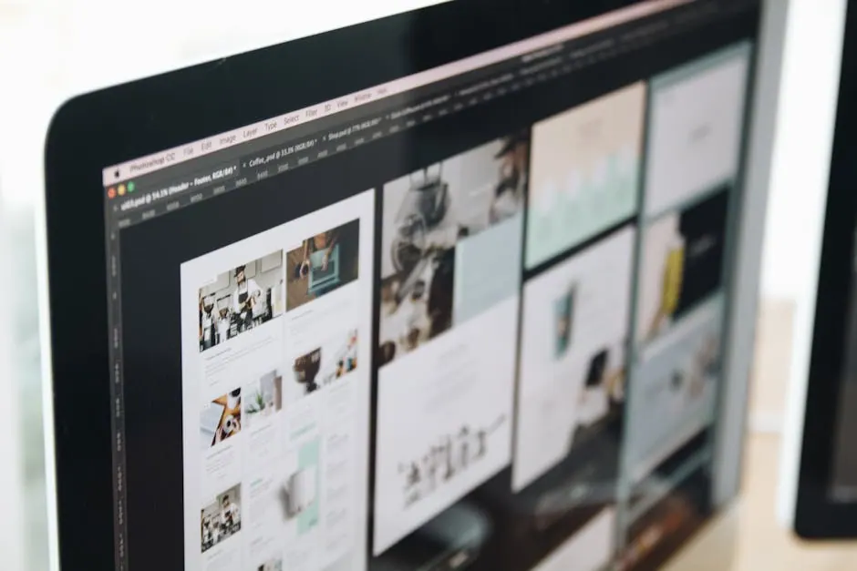 Een webdesigner werkt aan een ontwerp op een groot scherm