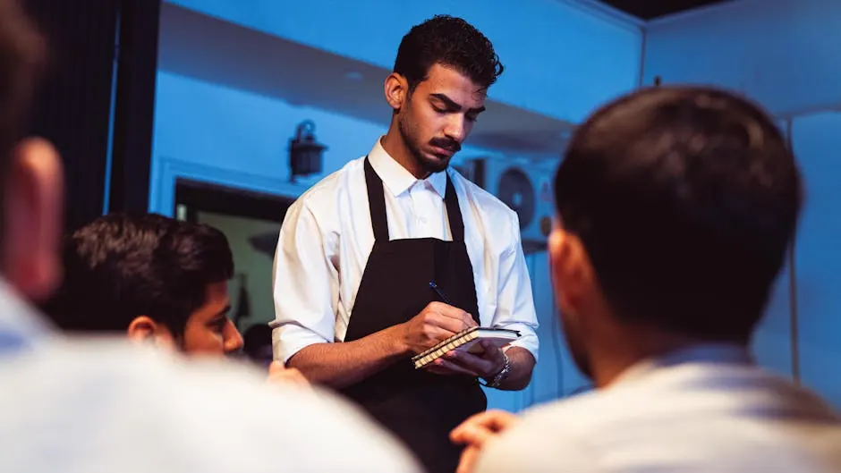 Een gast vraagt iets aan de ober in een restaurant