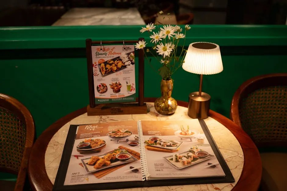Open menukaart op tafel in een restaurant
